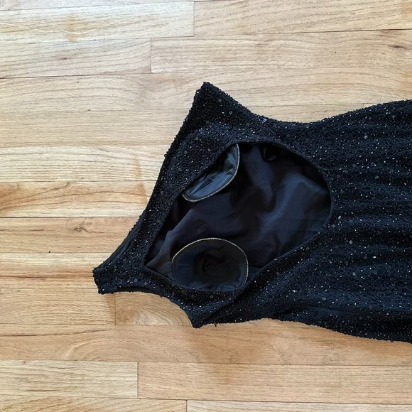 Fully Beaded Off The Shoulder Black Dress - Picture 4 of 6